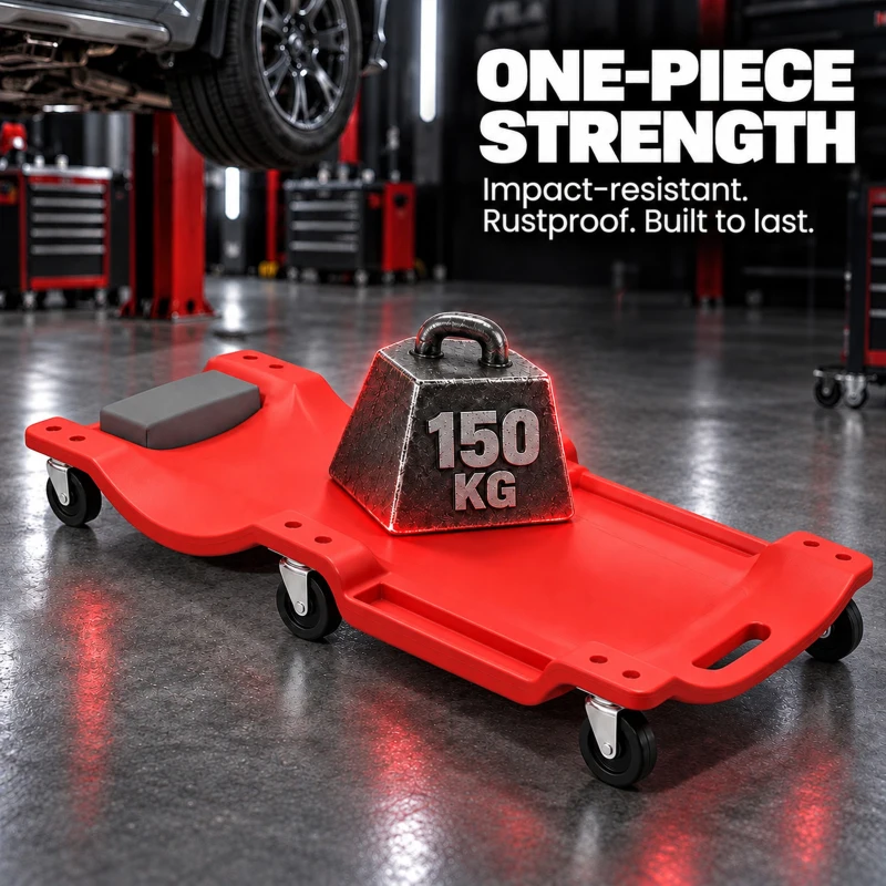 HOMCOM Low Profile Rolling Shop Creeper, Padded Headrest, Dual Tool Trays, 6 Swivel Casters, 150 kg, Red