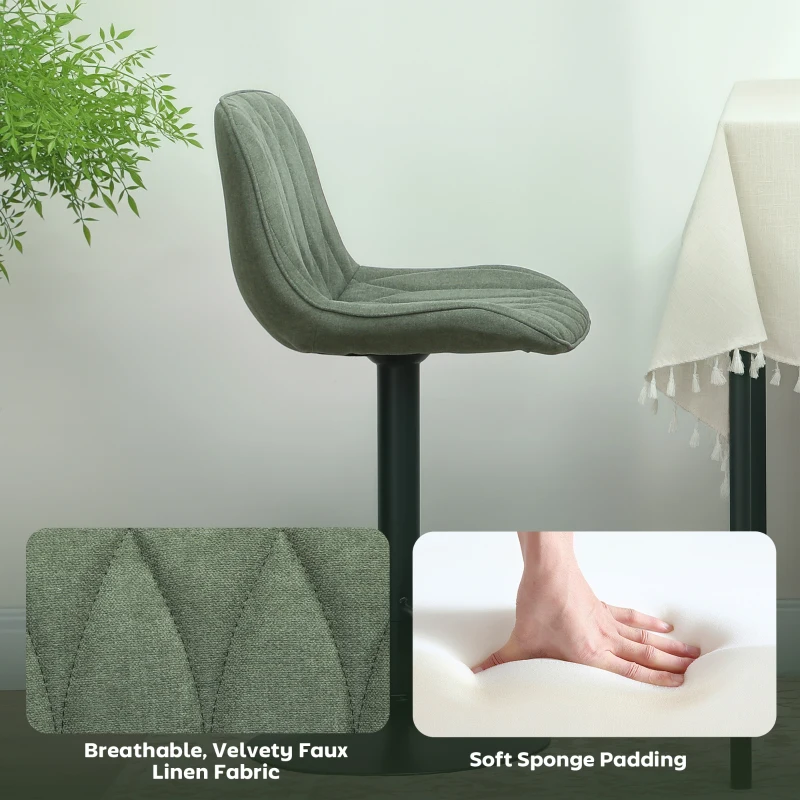 HOMCOM Set of Two Linen-Look Bar Stools - Green