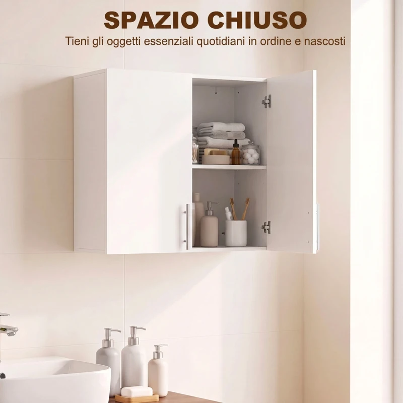HOMCOM Pensile da Bagno con 2 Ante, 60x31x60 cm, Bianco
