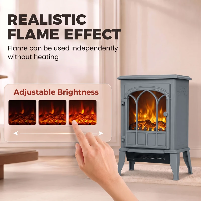 HOMCOM Freestanding Electric Fireplace, Electric Log Burner with LED Flame Effect, Overheating Safety System, 1000W/2000W Grey