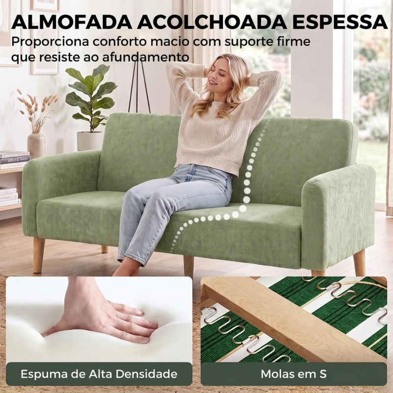 HOMCOM Sofá de 2 Lugares 160 cm em Veludo com Acolchoamento Espesso Assento Largo e Pés em Madeira de Seringueira Verde