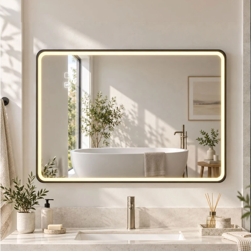 HOMCOM Specchio da Bagno LED Bluetooth Antiappannamento 100x70 cm Nero