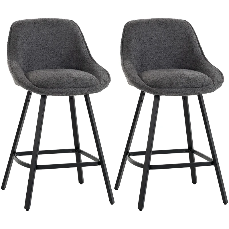 HOMCOM Bar Stools Set of 2, 64 cm Modern Linen-Touch Fabric 360° Swivel Counter Height Bar Chairs, Dark Grey