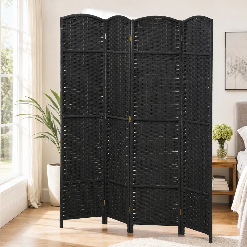 HOMCOM Biombo Separador de Ambientes de 4 Paneles Biombo Plegable 160x170 cm para Salón Dormitorio Oficina Negro
