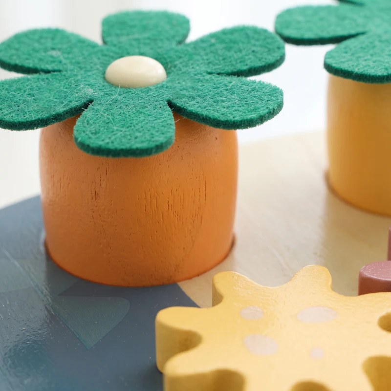 AIYAPLAY Table d'Activités en Bois pour Bébé 1-3 Ans 6 en 1 avec Engrenages, Labyrinthe de Perles, Horloge Rotative et Carottes