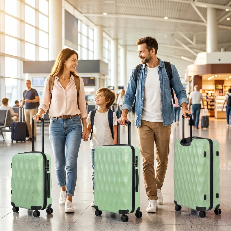 HOMCOM 3-Piece Suitcase Set, Hard Shell Carry On & Checked Luggage Set with TSA Lock, 20/24/28 Inch, Green