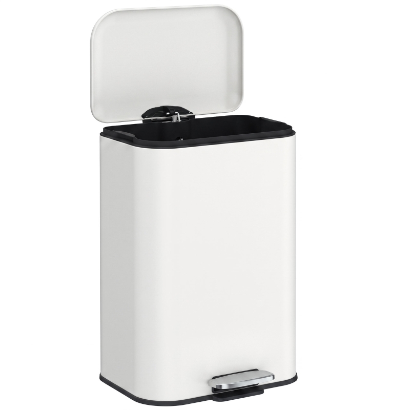 HOMCOM Poubelle de Cuisine 20 L en Acier Galvanisé Couvercle à Fermeture Douce Pédale Bac Amovible Anti-traces Crème