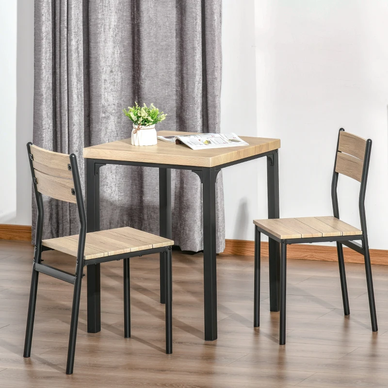 HOMCOM Conjunto de Mesa e 2 Cadeiras de Jantar, 3 Peças, para 2 Pessoas, 120 kg, Madeira Natural