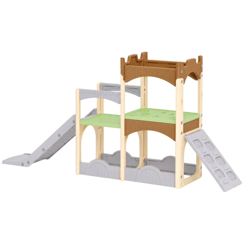 AIYAPLAY 5 in 1 Kids Indoor Playset Toddler Slide with Climbing Wall Storage Space Dual Platforms Indoor Playground for 3-6 Years