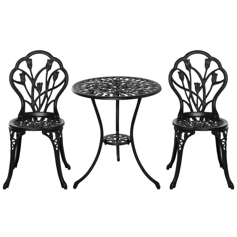 Outsunny zitgroep 3-delige eetgroep tuinmeubelset 1 tafel + 2 stoelen aluminium zwart