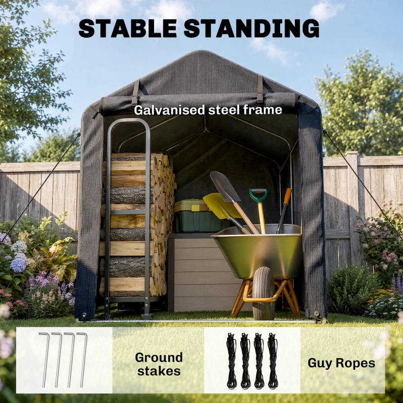 Outsunny 2.2 x 1.6 m Garden Storage Tent, Waterproof Anti-UV Bike Tent with Roll-up Zipper Door, Galvanised Outdoor Storage Shelter Carport for Bike, Motorbike, Garden Tools, Dark Grey