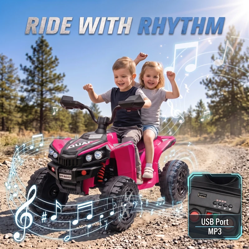 AIYAPLAY 24V 2 Seater Electric Quad Bike for Kids, Ride On Car ATV Toy w/ Forward Backward, for Boys Girls 3-8 Years, Pink