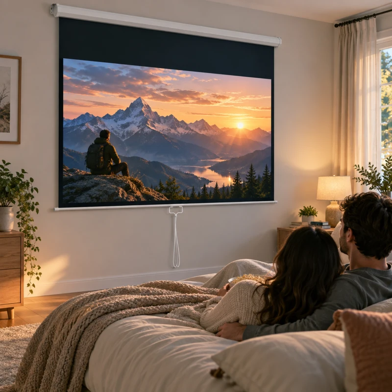 HOMCOM Telo per Proiettore 84" Rapporto 16:9, Fissaggio a Muro e Soffitto per Casa e Ufficio, Bianco