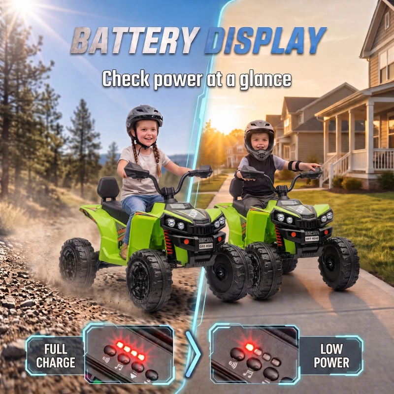 AIYAPLAY 24V 2 Seater Electric Quad Bike for Kids, Ride On Car ATV Toy w/ Forward Backward, for Boys Girls 3-8 Years, Green