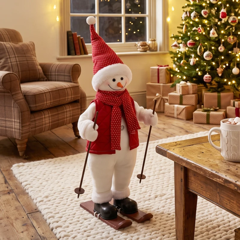 HOMCOM 2ft Singing Skiing Santa Claus, Standing Christmas Animated Santa Figure with Ski Board, Poles, Sound/Touch Activated