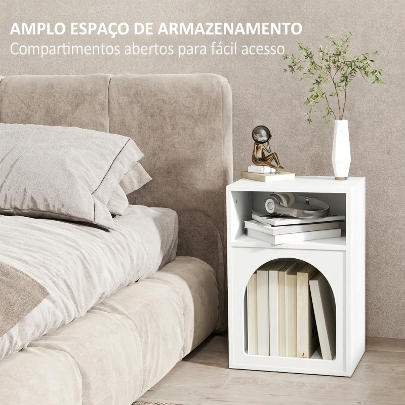 HOMCOM Mesa de Cabeceira Estreita com 2 Compartimentos Abertos, Design em Arco, 40x30x60 cm, Branco