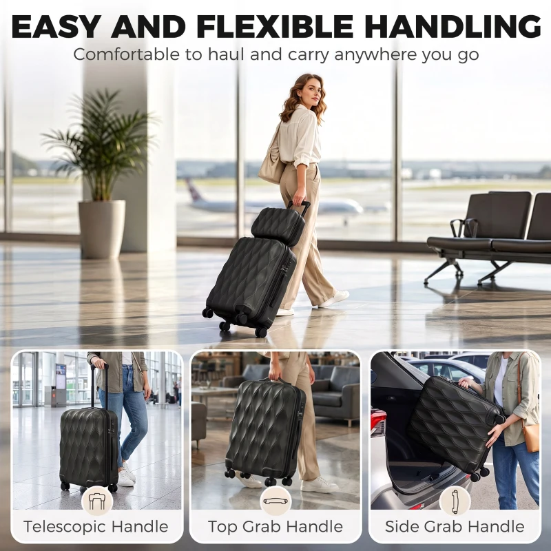 HOMCOM 2-Piece Luggage Set, ABS Hard Shell Carry On Suitcase Set with TSA Lock, Spinner Wheels, 12/20 inch, Black