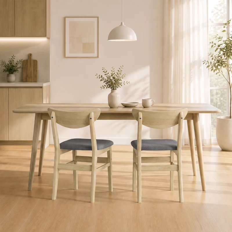 HOMCOM Lot de 2 Chaises de Salle à Manger, Chaises Cuisine, Assise Rembourrées en Lin, Dossier Incurvé, Gris et Bois Naturel