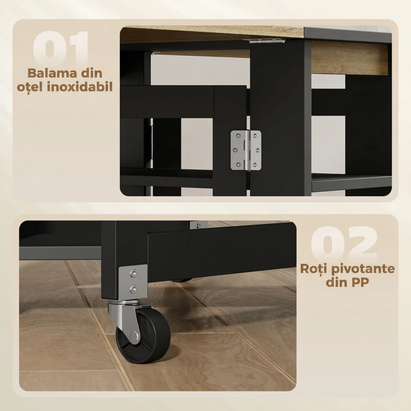 HOMCOM Masă pliabilă compactă cu roți, 2-4 locuri, stejar și negru