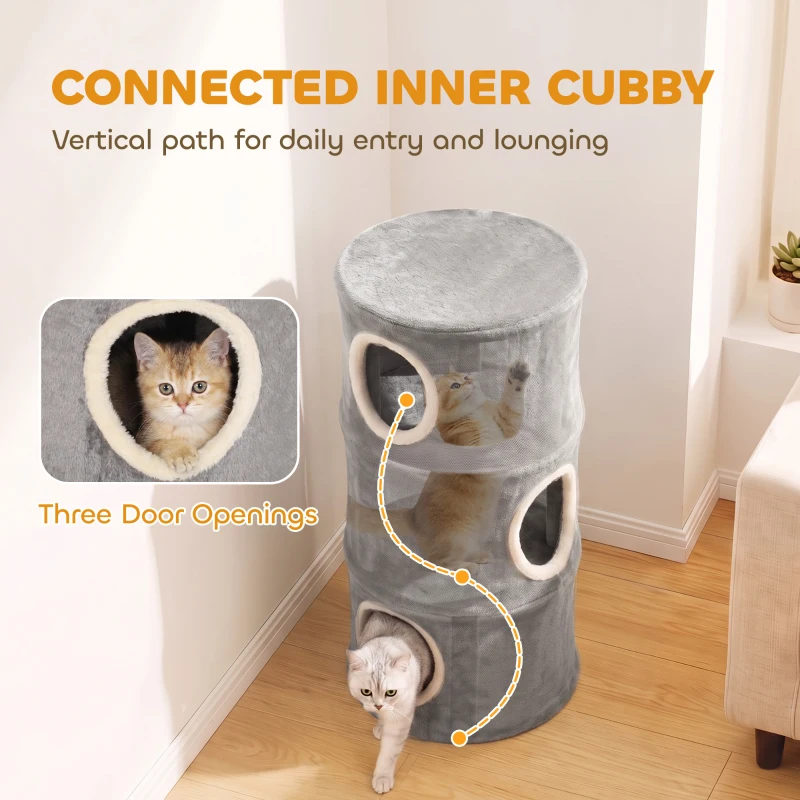 PawHut Cat House for Indoor Kittens, Cat Condo with Removable Washable Cover, Modern Barrel-Shaped Kitty Cave Bed