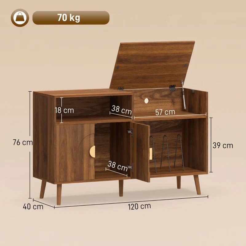 HOMCOM Record Player Stand, Vinyl Record Holder with Storage Holds Up to 300 Albums with Flip-Top Compartment, Walnut