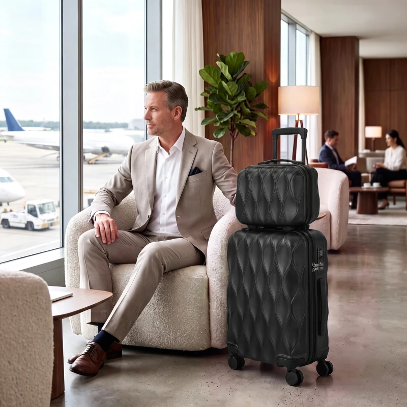 HOMCOM 2-Piece Luggage Set, ABS Hard Shell Carry On Suitcase Set with TSA Lock, Spinner Wheels, 12/20 inch, Black