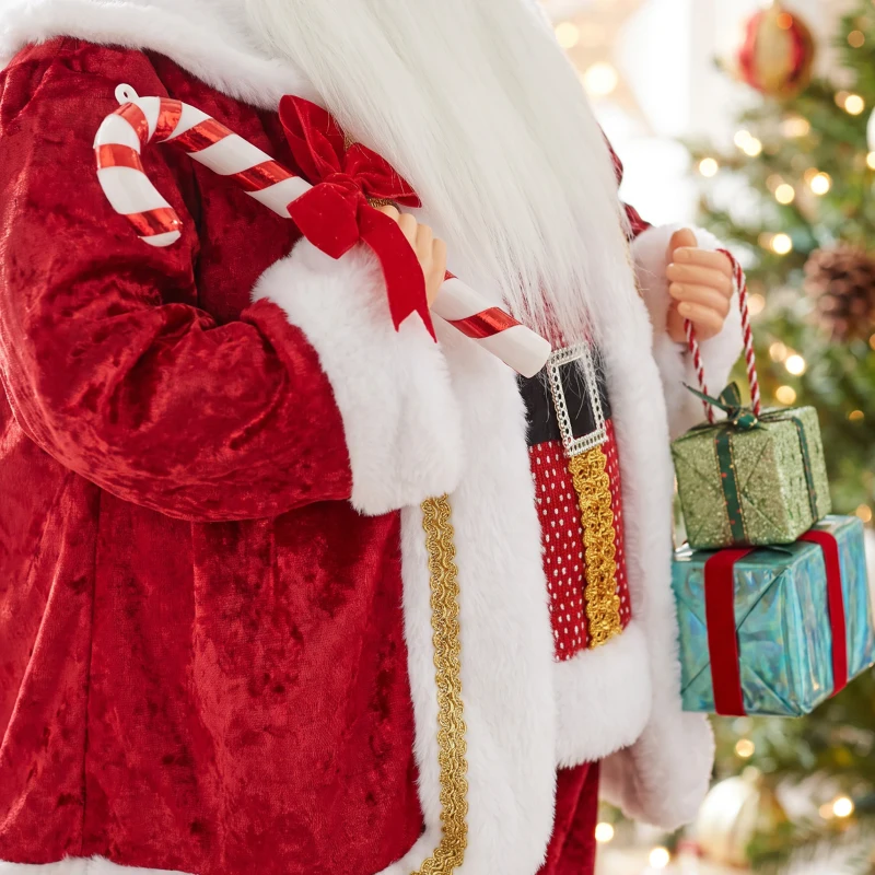 HOMCOM 120cm Life Size Singing Dancing Santa Claus, Standing Musical Animated Santa with Gift and Candy Cane, Posable Arms, Handcrafted, Sound Touch Activated, Moving Christmas Figure Decoration