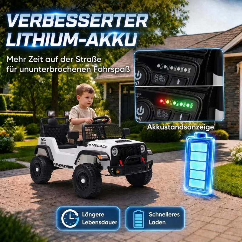 AIYAPLAY Kinder Elektroauto 12V Elektroauto für Kinder mit Fernbedienung Lithium-Akku 2 Motoren Sanftanlauf 4-Rad-Federung Weiß