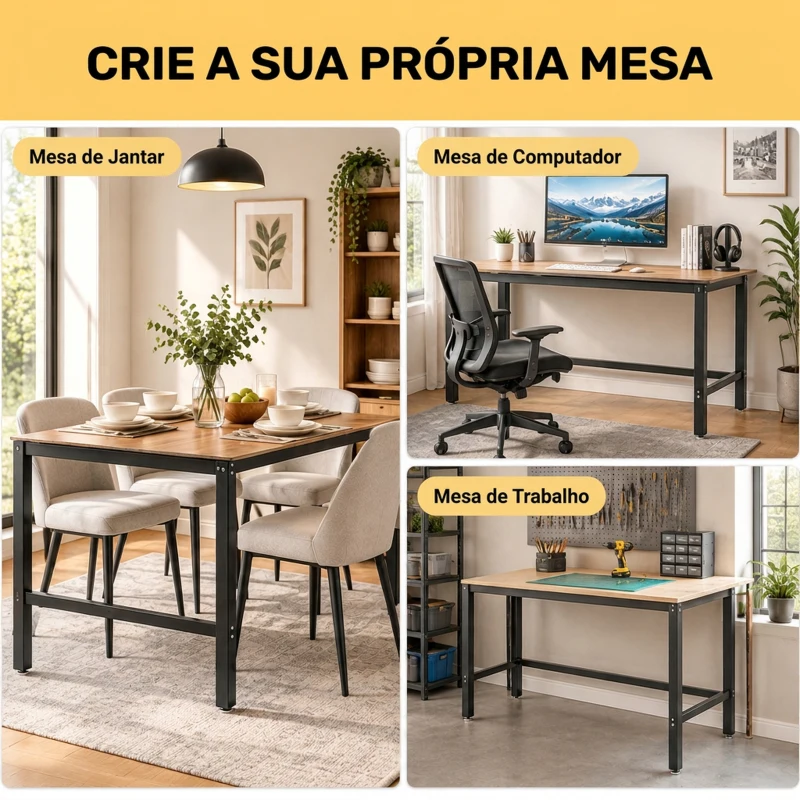 HOMCOM Estrutura de Pernas para Mesa em Aço com Pés Ajustáveis e Parafusos 150x50x81,5 cm Preto