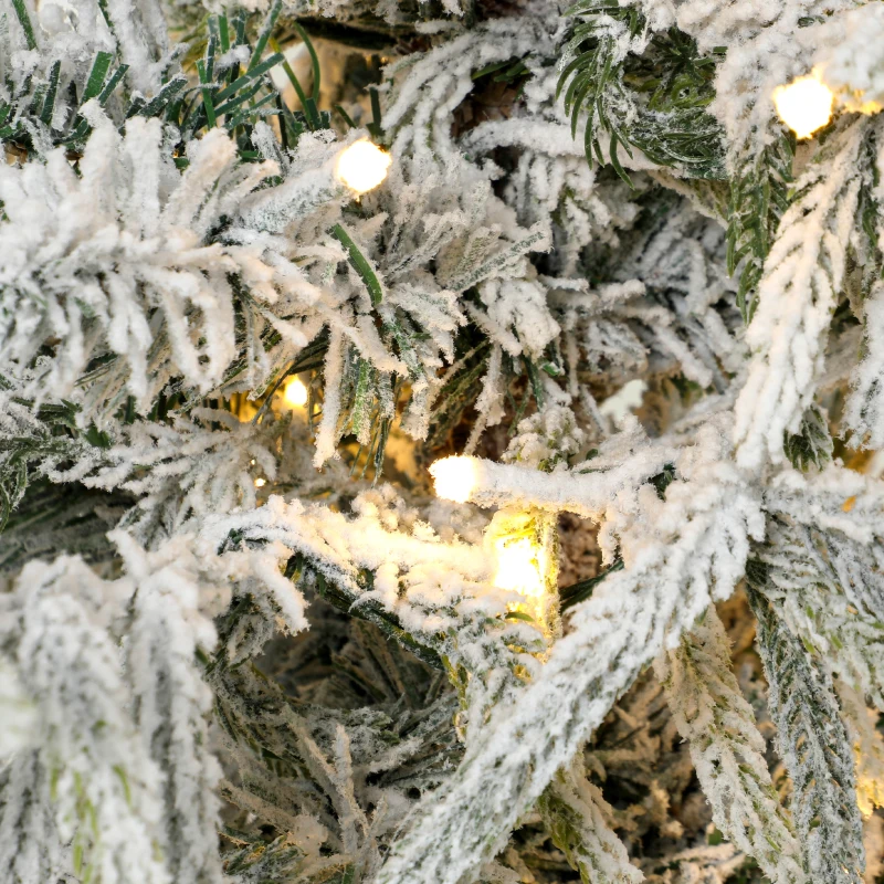 HOMCOM 3ft Prelit Flocked Christmas Tree, Artificial Snow Flocked Spruce with 100 Warm White LED Lights, 8 Modes, Green