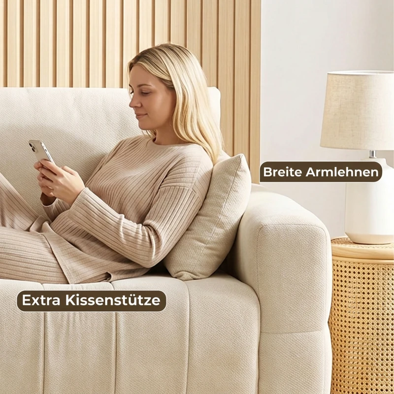 HOMCOM 3-Sitzer Sofa mit bodentiefen Armlehnen gepolsterte Wohnzimmercouch Holzbeine Cremeweiß