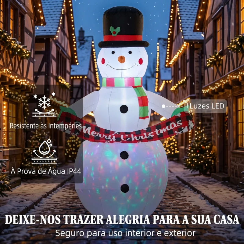 Outsunny Boneco de Neve Insuflável de Natal 205 cm com Luzes LED e Música para Jardim, Pátio, Terraço e Casa