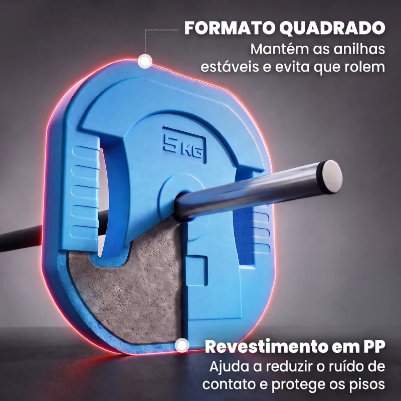 SPORTNOW Conjunto de Pesos Ajustável 30 kg com Barra em Aço Discos e Fechos