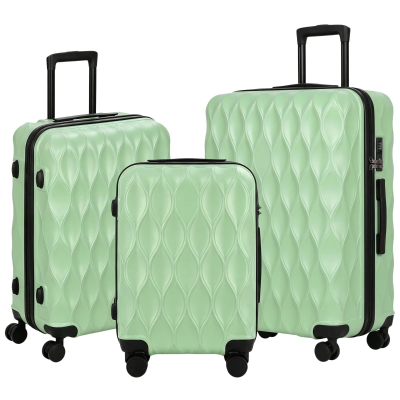 HOMCOM 3-Piece Suitcase Set, Hard Shell Carry On & Checked Luggage Set with TSA Lock, 20/24/28 Inch, Green