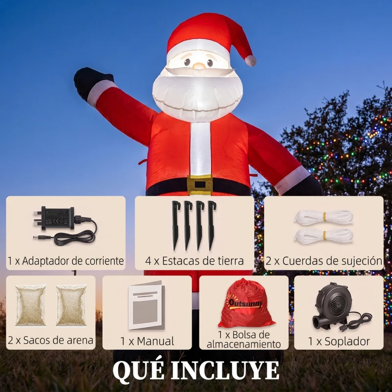 Outsunny Papá Noel Hinchable de Navidad 150 cm con Acabado Aterciopelado Bolsa de Almacenaje Decoración Navideña para Exterior