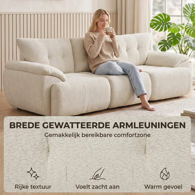HOMCOM 3-zitsbank 260 cm van chenille, frameloze modulaire bank met extra breed en diep zitvlak en brede armleuningen