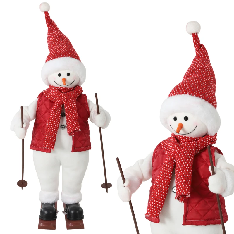 HOMCOM 2ft Singing Skiing Santa Claus, Standing Christmas Animated Santa Figure with Ski Board, Poles, Sound/Touch Activated