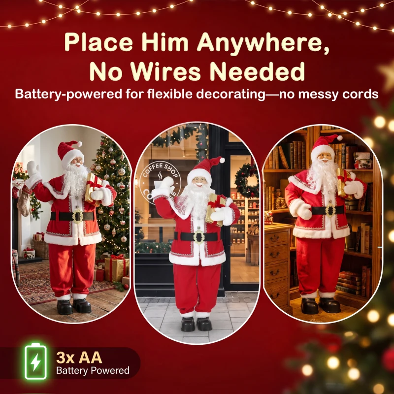 HOMCOM 5ft Life Size Singing Santa Claus, Animated Santa with Rotating Head, Waving Hand, Posable Arms, Sound Touch Activated