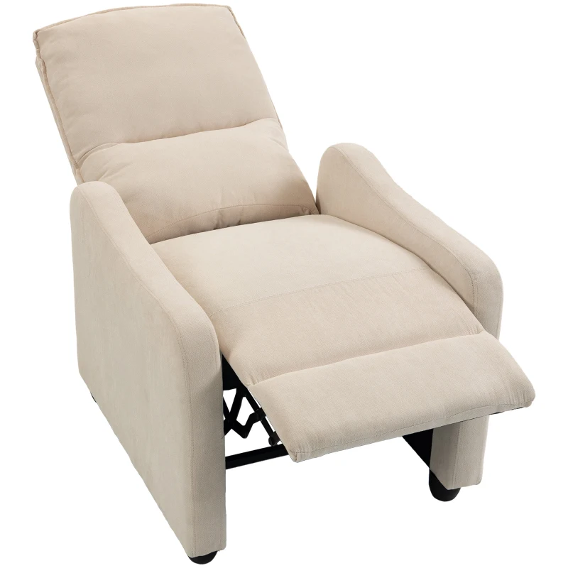 HOMCOM Manuell verstellbarer Relaxsessel bis 155° mit Leinenoptik-Stoff, Fußstütze, Taschenfedern, dicker Polsterung, Creme