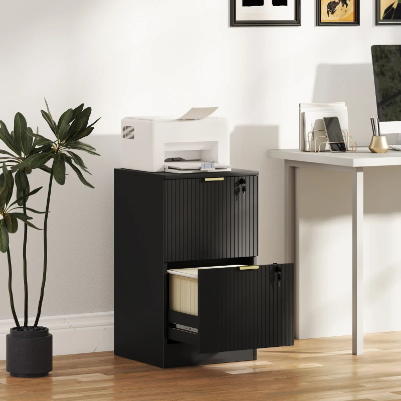 HOMCOM Caisson de Bureau 2 Tiroirs Silencieux Verrouillables pour Formats Lettre/A4, Support d'Imprimante, 40x40x71cm, Noir