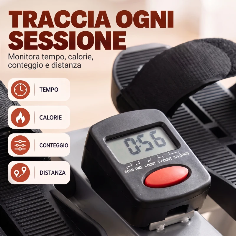 HOMCOM Vogatore Pieghevole, 4 Livelli di Resistenza e Display, Acciaio e ABS, 129x70x70 cm
