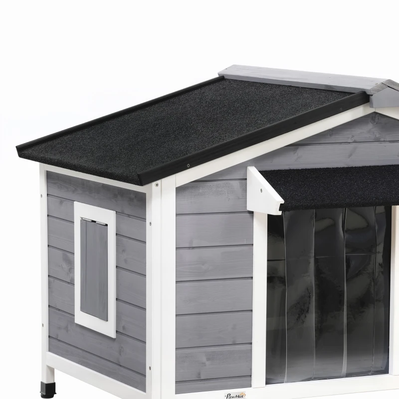 PawHut Wooden Dog Kennel for Outside, for Medium Dogs, 72H x 109L x 79Wcm, Grey