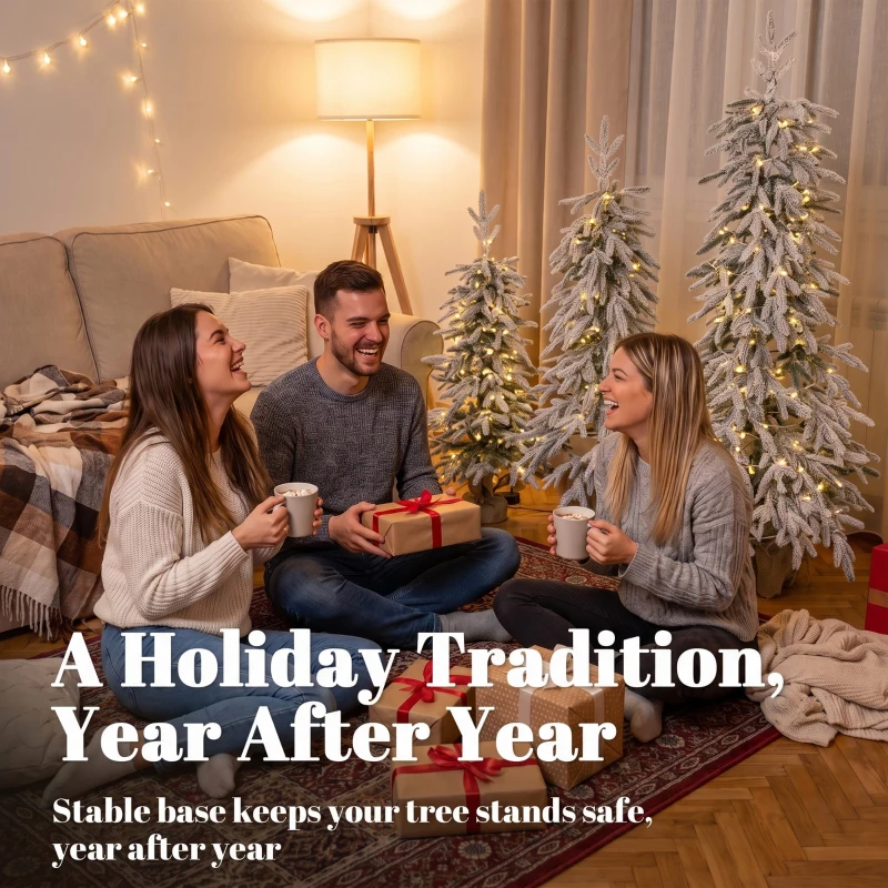 HOMCOM Prelit Flocked Artificial Christmas Tree Set of 3 Snowy Xmas Tree Warm White LED Lights (3FT+4FT+5FT)