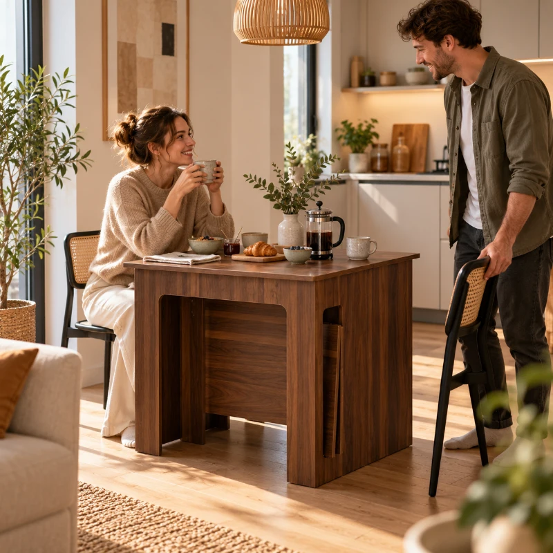 HOMCOM Uitklapbare Uitschuifbare Eettafel - Mobiele Eettafel - Modern Ontwerp - 180cm x 85cm x 75cm - Bruin(m-8)