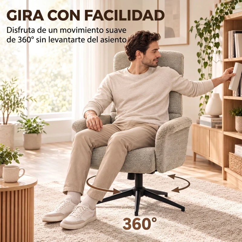 HOMCOM Sillón Relax con Reposapiés Reposacabezas Ajustable Giratorio Reclinable Asiento con Muelles Respaldo Alto Marrón