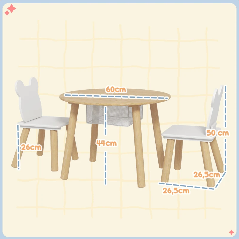AIYAPLAY Ensemble 1 table ronde, 2 chaises pour enfant 3 pièces, dossier en forme d'ours, activités, bricolage, repas, 3-6 ans