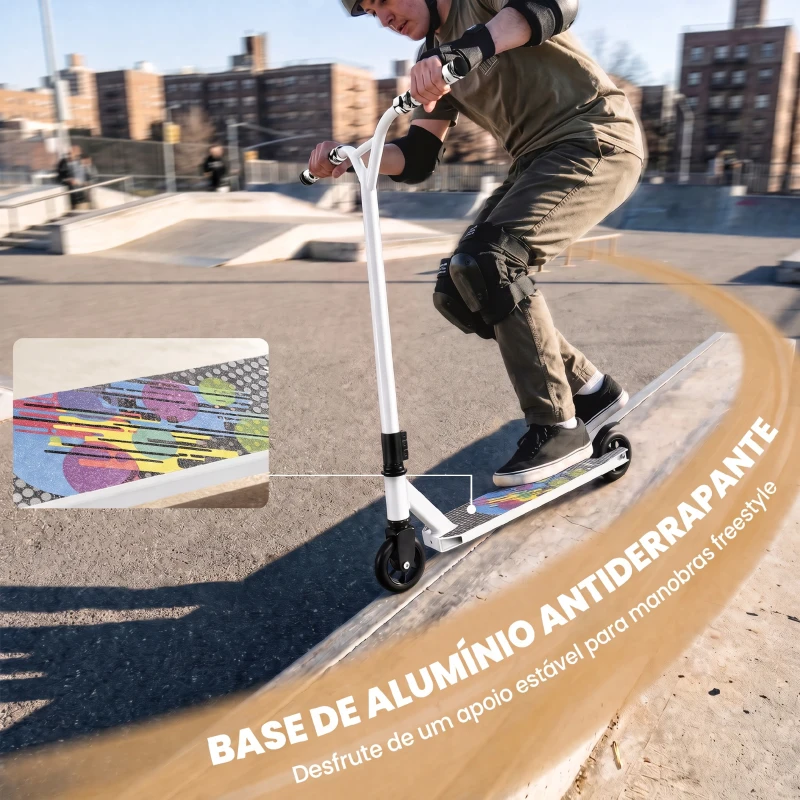 SPORTNOW Trotinete Acrobática para Truques com Plataforma em Alumínio, Rolamentos ABEC-7, Rodas 100 mm e Guiador 360°, Branco