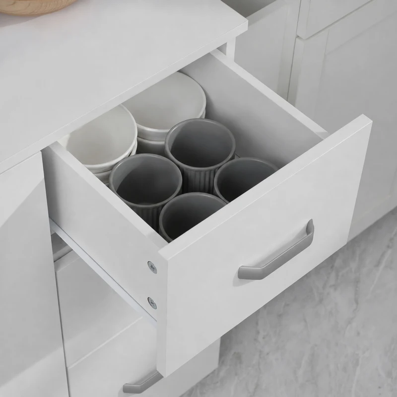 HOMCOM Küchenschrank, Buffet, 3 Schubladen, 3 Regale, viel Stauraum, 89x39,5x168cm, Weiß(m-9)