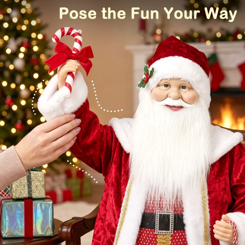 HOMCOM 120cm Life Size Singing Dancing Santa Claus, Standing Musical Animated Santa with Gift and Candy Cane, Posable Arms, Handcrafted, Sound Touch Activated, Moving Christmas Figure Decoration