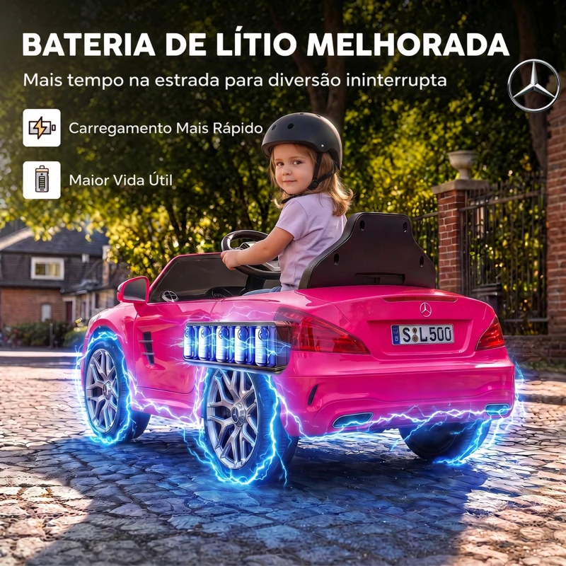 AIYAPLAY Carro Elétrico Infantil Mercedes-Benz SL500 12 V com Controlo Remoto 2,4 GHz, 2 Motores, Suspensão e Arranque Suave, Rosa